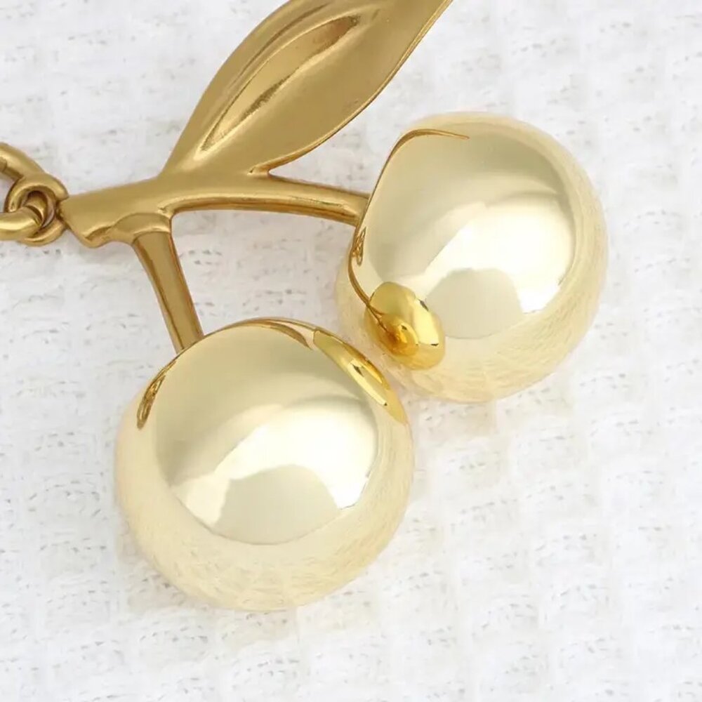 Large Double Golden Cherries Bag Charm Keychain
